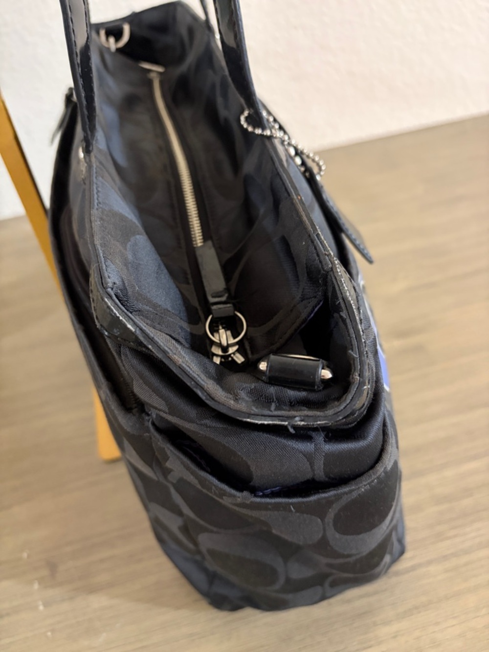COACH POPPY APPLIQUE DIAPER BABY BAG MULTIFUNCTION TOTE BLACK F17590 RARE - Picture 7 of 14